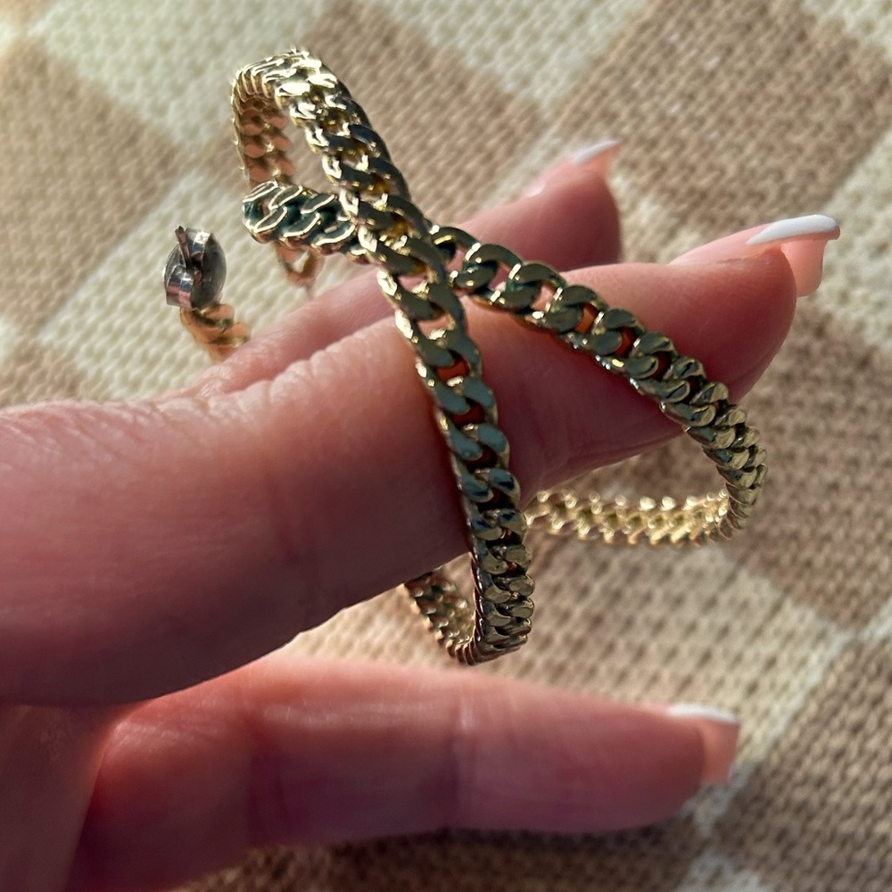 2” Flat Curb Link Gold Toned Hoop Earrings